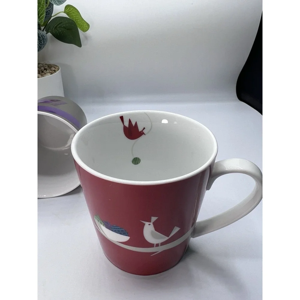 Starbucks Mugs Holiday 2011 Snowman Bird Christmas‎ Ornaments Red Gray Set of 2